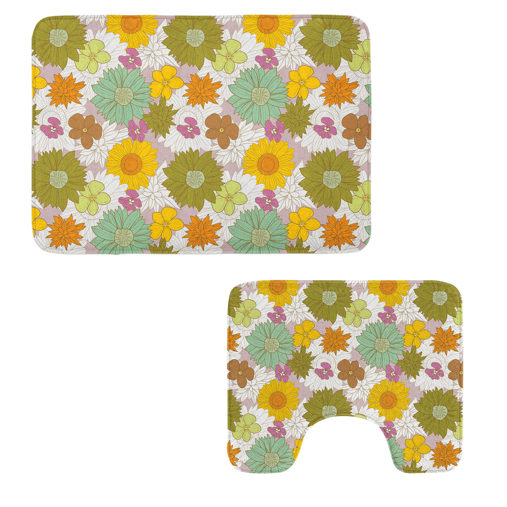 East Urban Home Flower Bathroom Rug Set 2 Pieces Rectangle & Contour ...