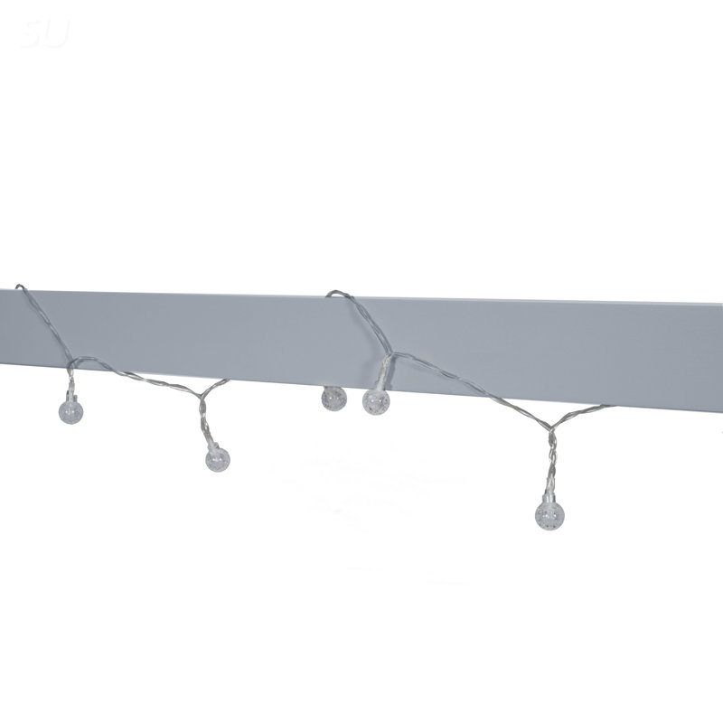 Lit double en bois avec fenêtre et clôture, Gris