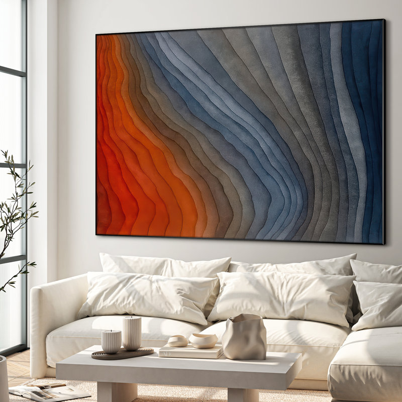 Très grand art mural imprimé sur tissu - Abstrait neutre moderne pour la décoration d'œuvres d'art contemporain pour le salon ou la chambre à coucher - «Assemblage requis du cadre (cadre non fini)»