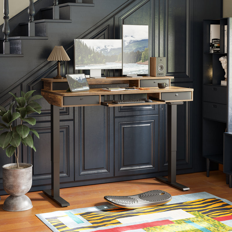 Bureau debout à hauteur ajustable Somers, Noyer / Noir, H 46 po x l 55,3 po x P 23,6 po