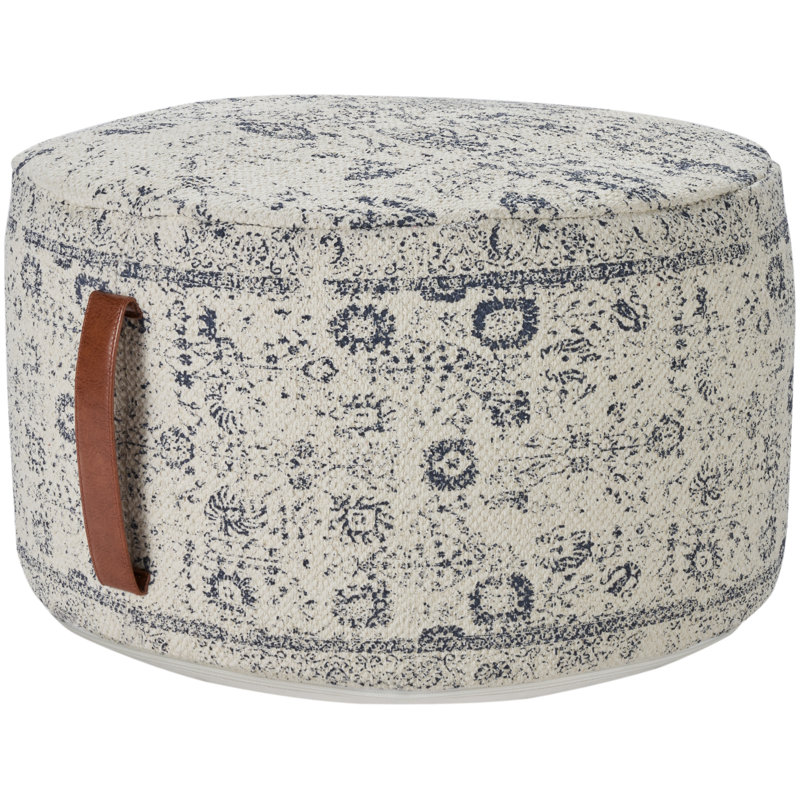Upholstered Ottoman, Ivory/Navy