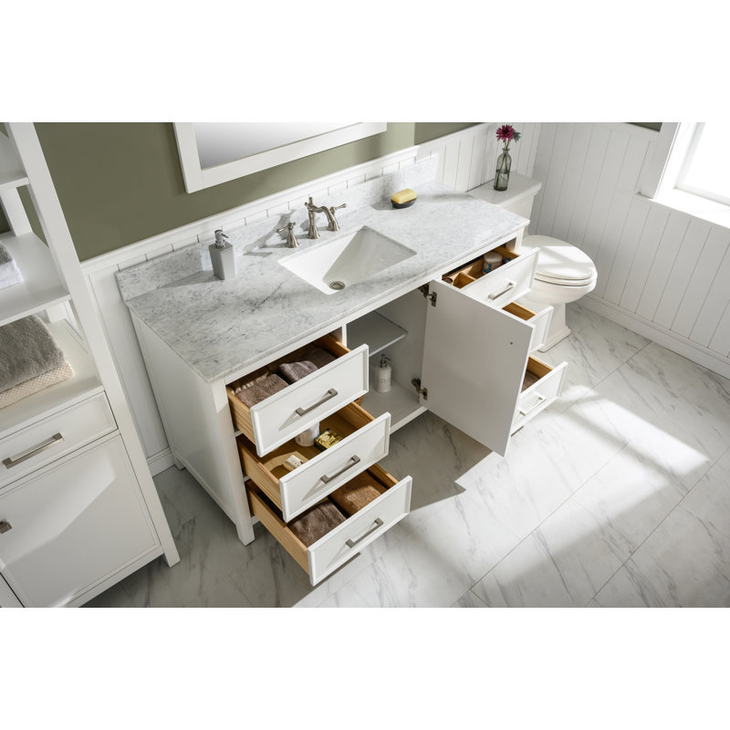 60'' Single Bathroom Vanity with Marble Top, White