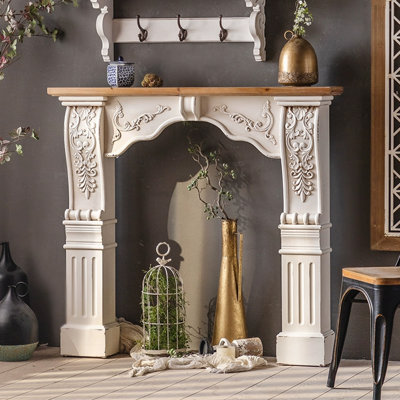 Foyer autoportant en bois massif beige et noyer