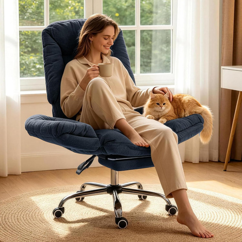 Chaise de bureau Snowflake en molleton avec accoudoirs pliables, chaise de bureau ergonomique pour la maison et le bureau