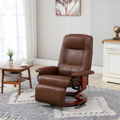 Faux Leather Manual Recliner With Adjustable Swivel, Footrest, And Wrapped Wood Base For Ultimate Comfort In Living Rooms, Recliner