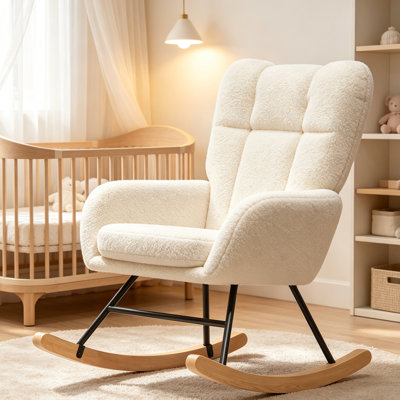 Fauteuil à bascule moderne pour chambre d'enfant, modèle Teddy avec piètement en bois massif