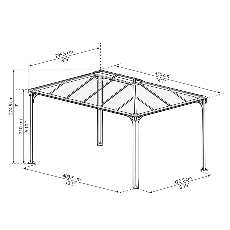 Palram - Canopia Martinique 10' X 14' Aluminum Hardtop Gazebo With Polycarbonate Roof Panels Durable Outdoor Patio Shelter Gray/Bronze