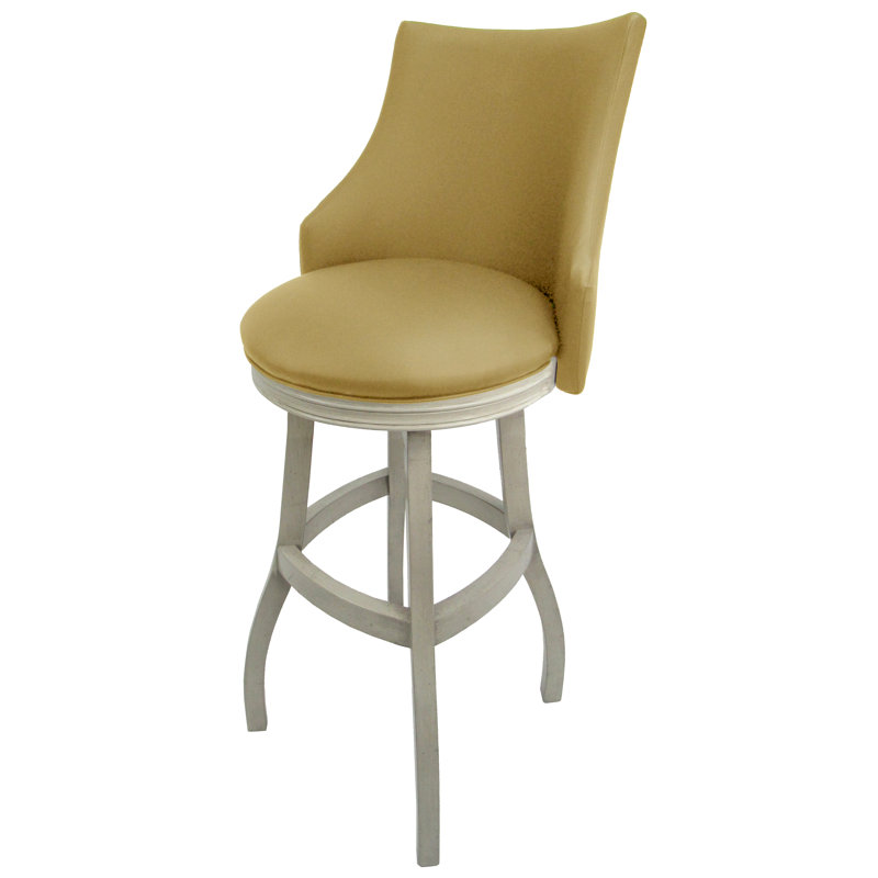 Tabouret pivotant en bois Ridfortore, Brun clair, Blanc cassé, Tabouret de bar (hauteur du siège 34 po)