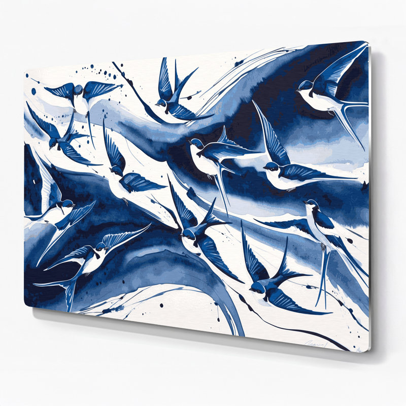 Oiseaux, art mural gris et hirondelle en métal gris, H 20 po x l 24 po