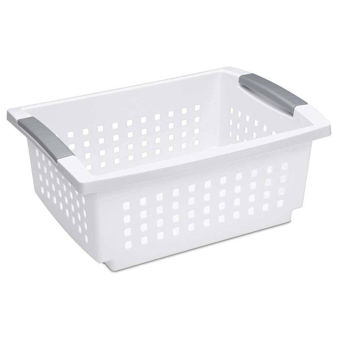 Sterilite Small Stacking Basket with Titanium Accents, White Sterilite Pack
