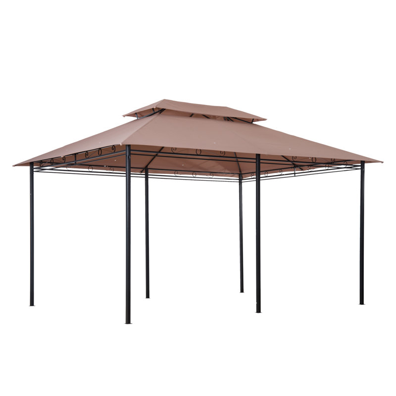 Khaki 10' x 13' Steel Frame Patio Gazebo with Curtains