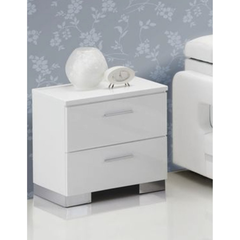 Table de chevet blanche moderne avec pieds - Armoire de tiroir de chambre à coucher spacieuse et pratique
