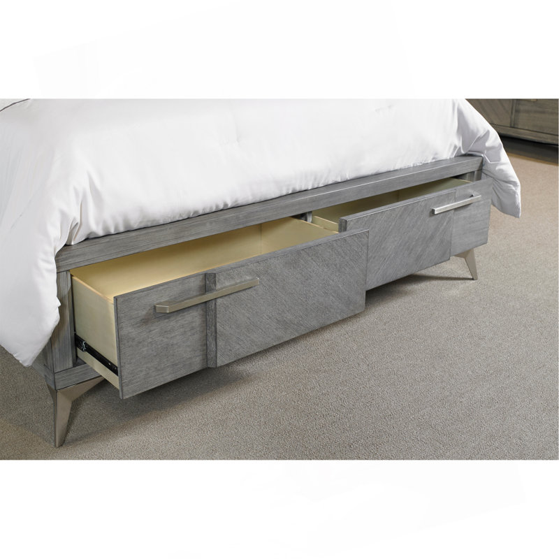 Très grand lit de rangement gris avec placage assorti, Très grand lit