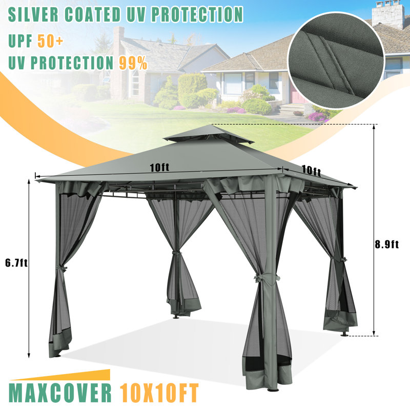 10 x 10 FT Pop Up Gazebo Outdoor Canopy，Instant Patio Gazebo Sun Shade Canopy, Gray