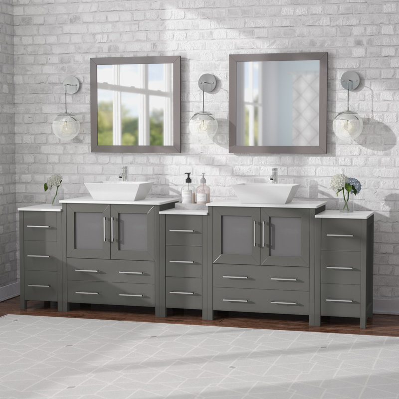 96" Double Bathroom Vanity Set with Mirror, Gray