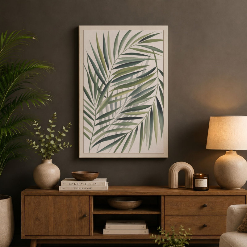 Palm Fronds Botanical - Wrapped Canvas, 24x16 - 61.0 x 40.6 cm, Terracotta Border