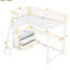 Lit mezzanine simple blanc avec éléments en métal et en bois, bureau, étagères et tiroirs, en étincelle