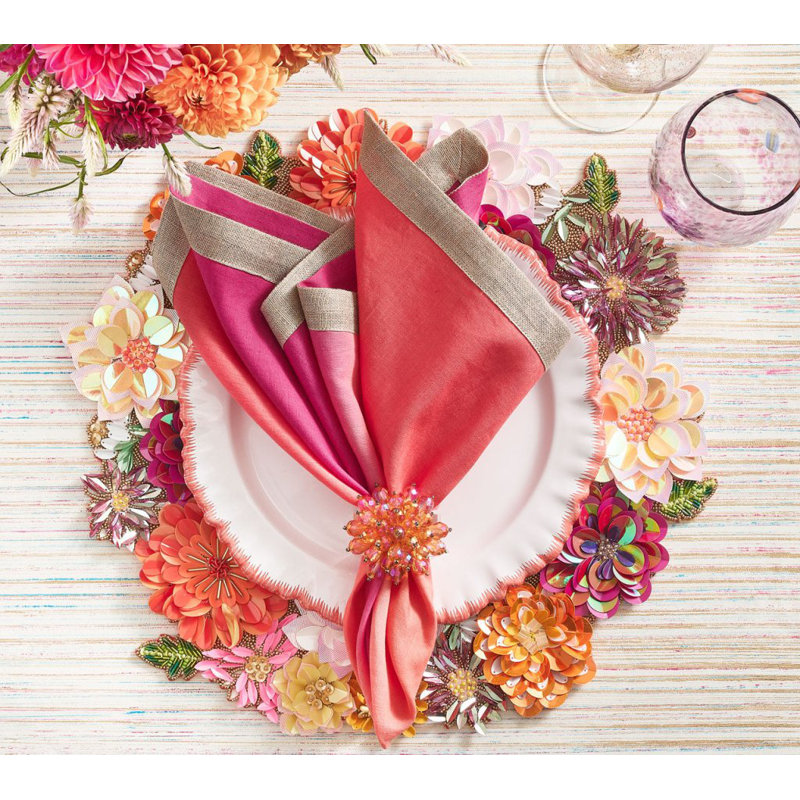 Dip Dye Linen Napkin, Fuchsia/Orange