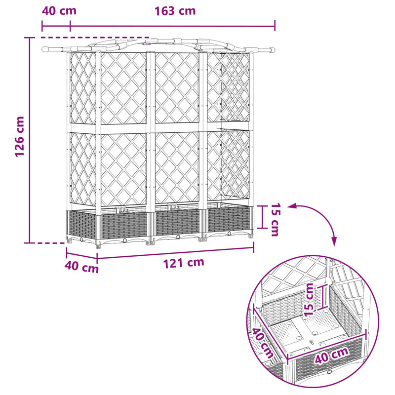 Planter, 126cm H x 163cm W x 40cm D, Grey
