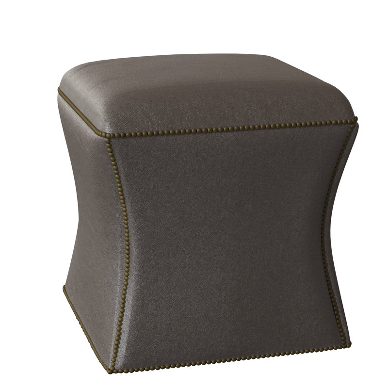 Roscoe 20" Cocktail Ottoman, Brass, Light Grey Leather 202-010