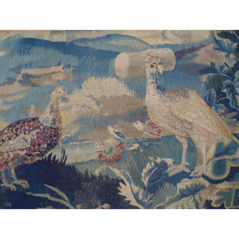 Antique Tapestry Room Size Wool Ivory Rug