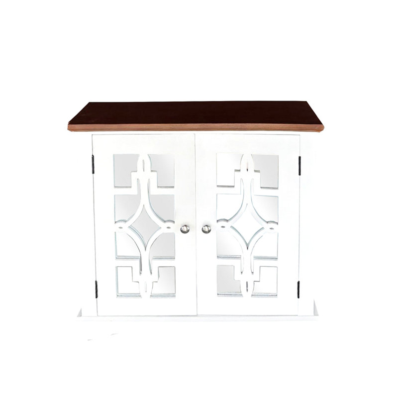 Armoire décorative en bois massif avec porte miroir et tablette