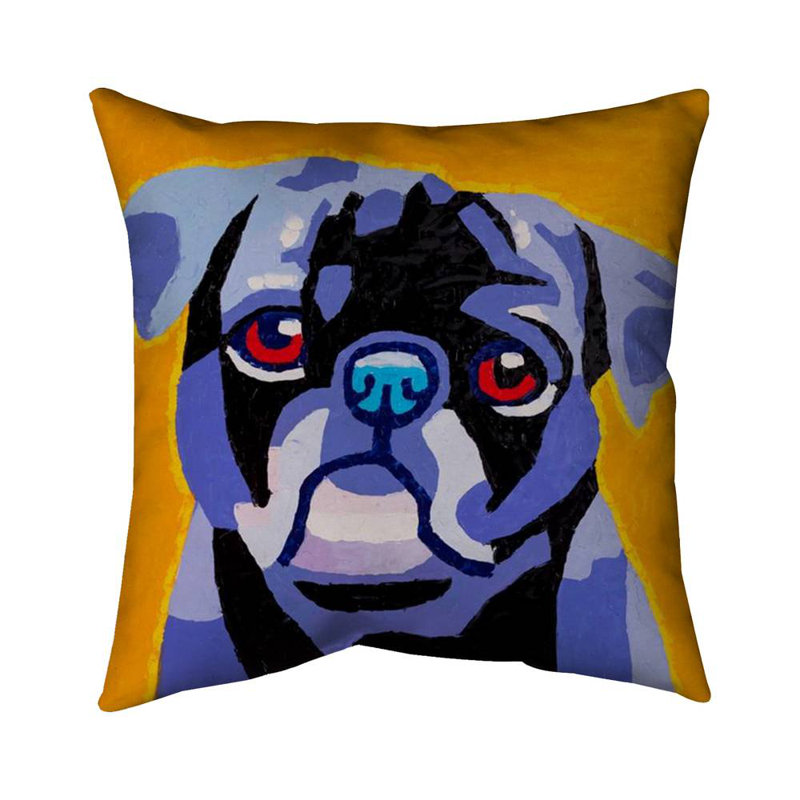 Flash the pug - 20"x20" Throw pillow - Poly twill - Print on demand, Gold/Blue