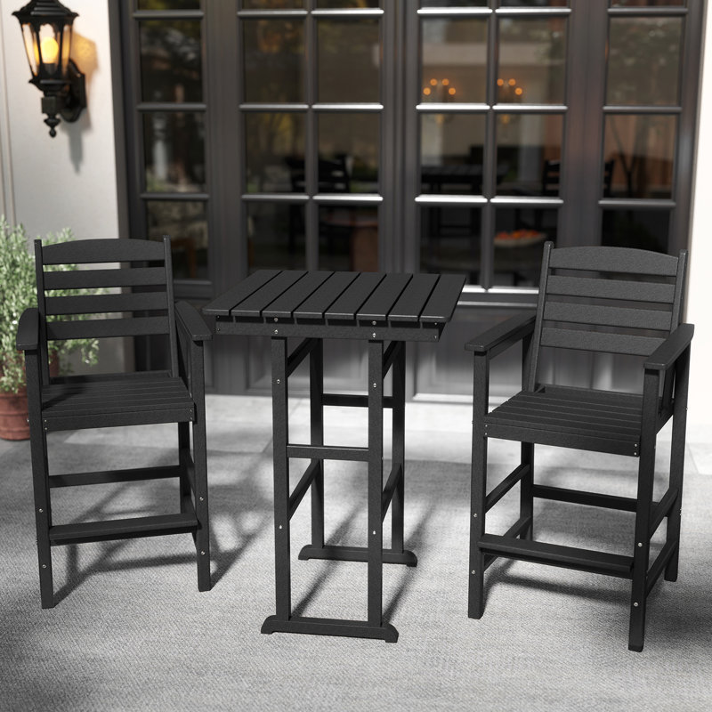  Hdpe Outdoor Patio Bar Set, Tall Adirondack Bar Chair And Table Set (3 Pcs), Black