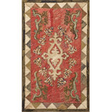 Antique American Hooked Rug American Coral 1900s