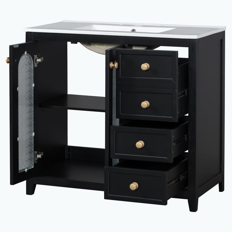 Meuble-lavabo de salle de bain avec lavabo en céramique, Noir