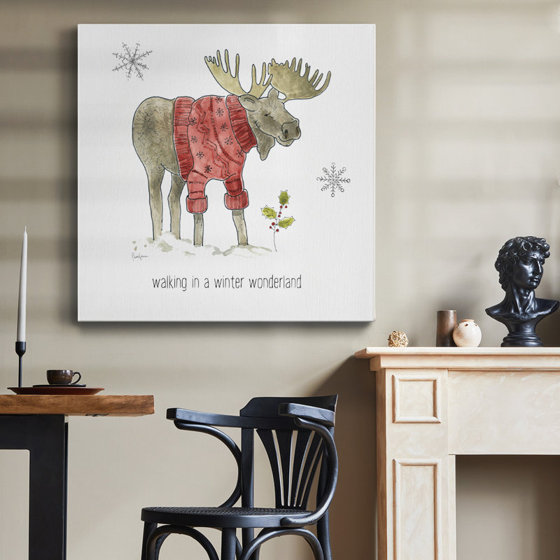 «Simple Winter Pleasures Moose», toile tendue avec châssis de qualité supérieure - prête à être accrochée