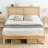 Natural Rattan Queen Bed Frame with LED Headboard and Wood Legs, No Box Spring Needed-1515275128
