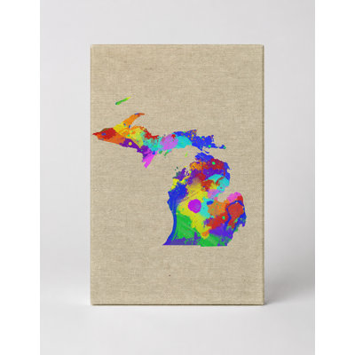 Michigan State Map Watercolor — Portrait Canvas Wall Art