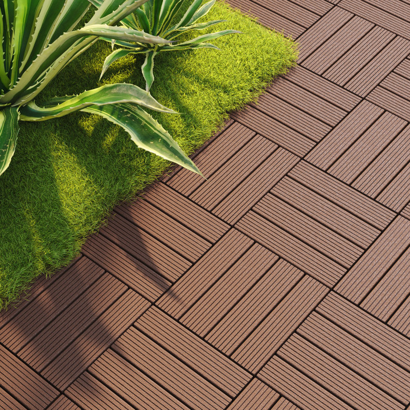 Carreaux de terrasse en plastique 12 po x 12 po - Boîte de 44 carreaux imperméables pour l'extérieur, plancher pour patio, balcon et cour arrière, installation facile à faire soi-même