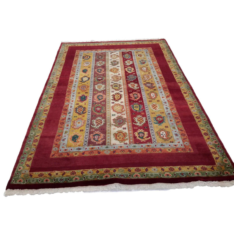 Tapis oriental rouge / jaune / vert en laine / coton 4 pi x 6 pi Oriental