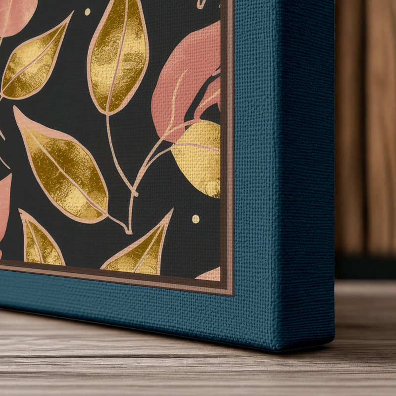 Autumn Leaf Pattern Botanical - Wrapped Canvas, 36x24 - 91.4 x 61.0 cm, Teal Border
