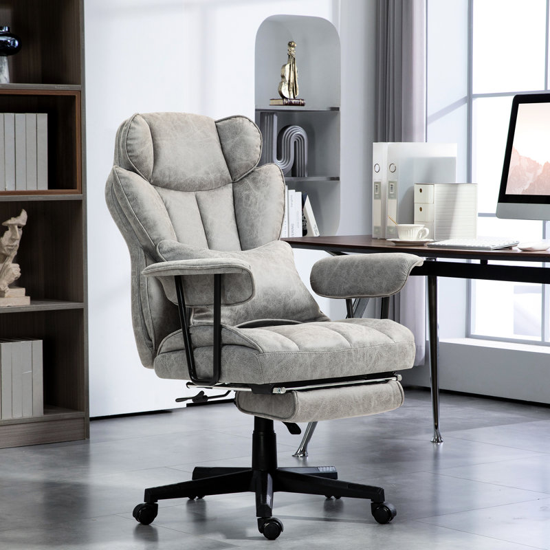 Fauteuil de bureau de 396 lb, gris, avec fonctions de vibration et de chaleur, réglable, pivotant, de 45,3 po à 48,4 po de hauteur en microfibre grise, massage, siège, support lombaire amovible