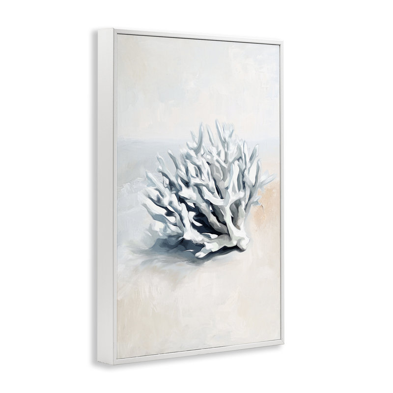 Giclée simple encadrée de corail, design par Ramona Murdock, H 30 po x l 20 po, Estampe numérique encadrée blanc bord de mer