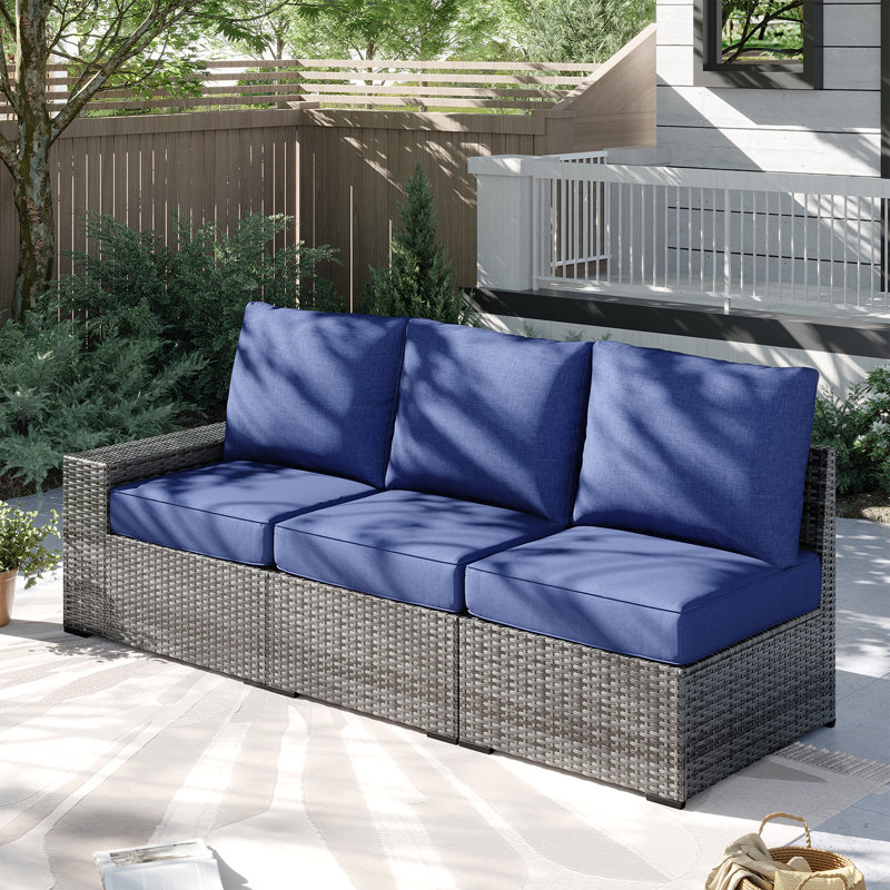 Patio Safo pour 3 personnes avec coussins, Bleu marine, Gris