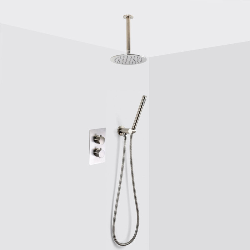 Metro 2-3 Way Thermostatic Trim Complete Shower Set - Ceiling Mount - 8" Brass, Brushed Nickel