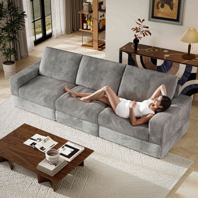 Corduroy Sofa Sectional Modern Modular Oversized Upholstered Couch Sleeper Recliner with Comfy Pillows Deep Seat and Square Arm For Living Room Bedroom Apartment Office Lounge