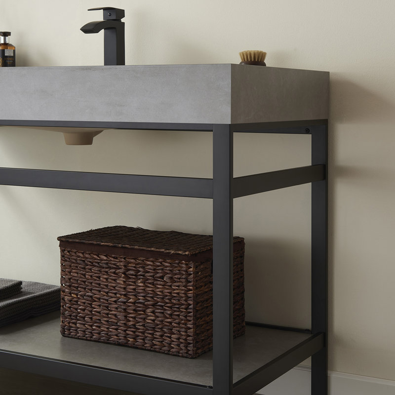 48'' Single Bathroom Vanity with Stone Top, Matte Black, Matte Black, Limestone Slab Stone