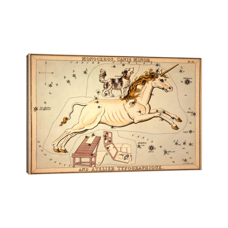Monoceros, Canis Minor, And Atelier Typographique by Sidney Hall - Wrapped Canvas Painting