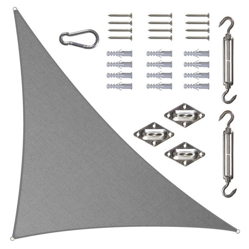 Gray 24 ft Triangle Sun Shade Sail with Stainless Steel Hardware Kit