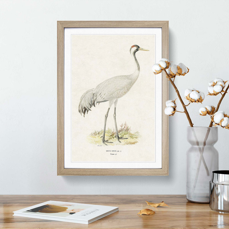 Common Crane by Von Wright - Picture Frame Painting Print, 48cm H x 36cm W x 2cm D, Oak Framed