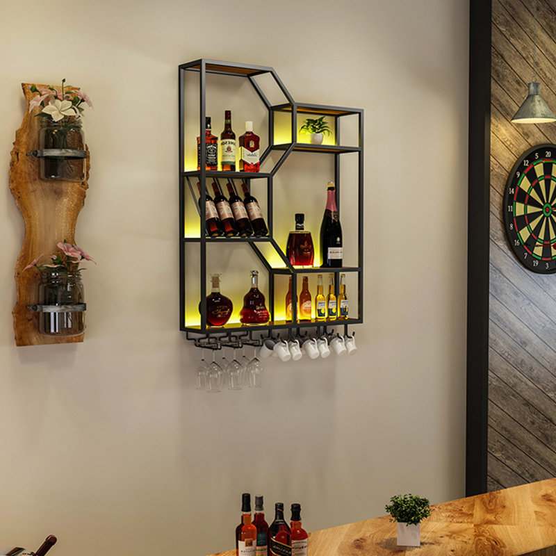 Creative Multifunctional Wall Mounted Wine Rack, 47.2" H x 47.2" W x 7.8" D, Black