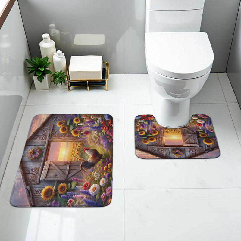  Rustic Bathroom Rug Set 2 Pieces Rectangle & Contour Mats Mauve Taupe and Multicolor