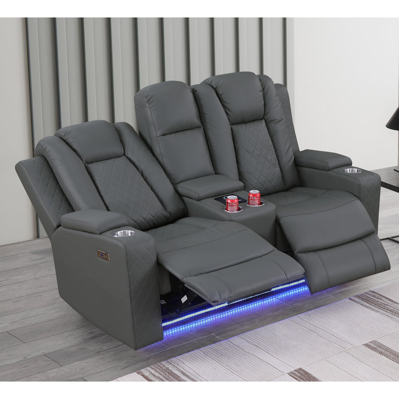 Tiertza Dual Motor Power Reclining Sofa with Bass Speaker, Hidden Storage, Cup Holder, Gray