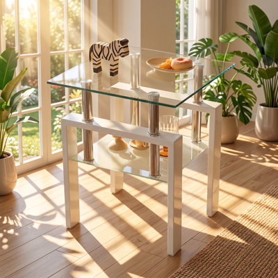 Table de bout en verre trempé transparent à deux niveaux de l 17,71 po x P 17,71 po x H 20,47 po Clarisse