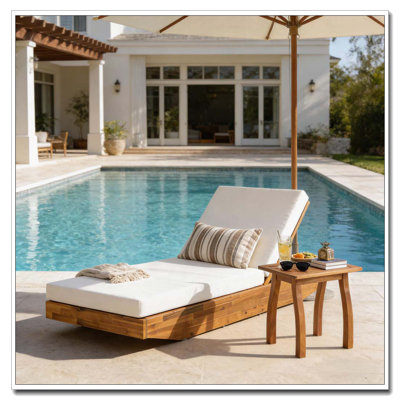 Wood Chaise Lounge with Cushion